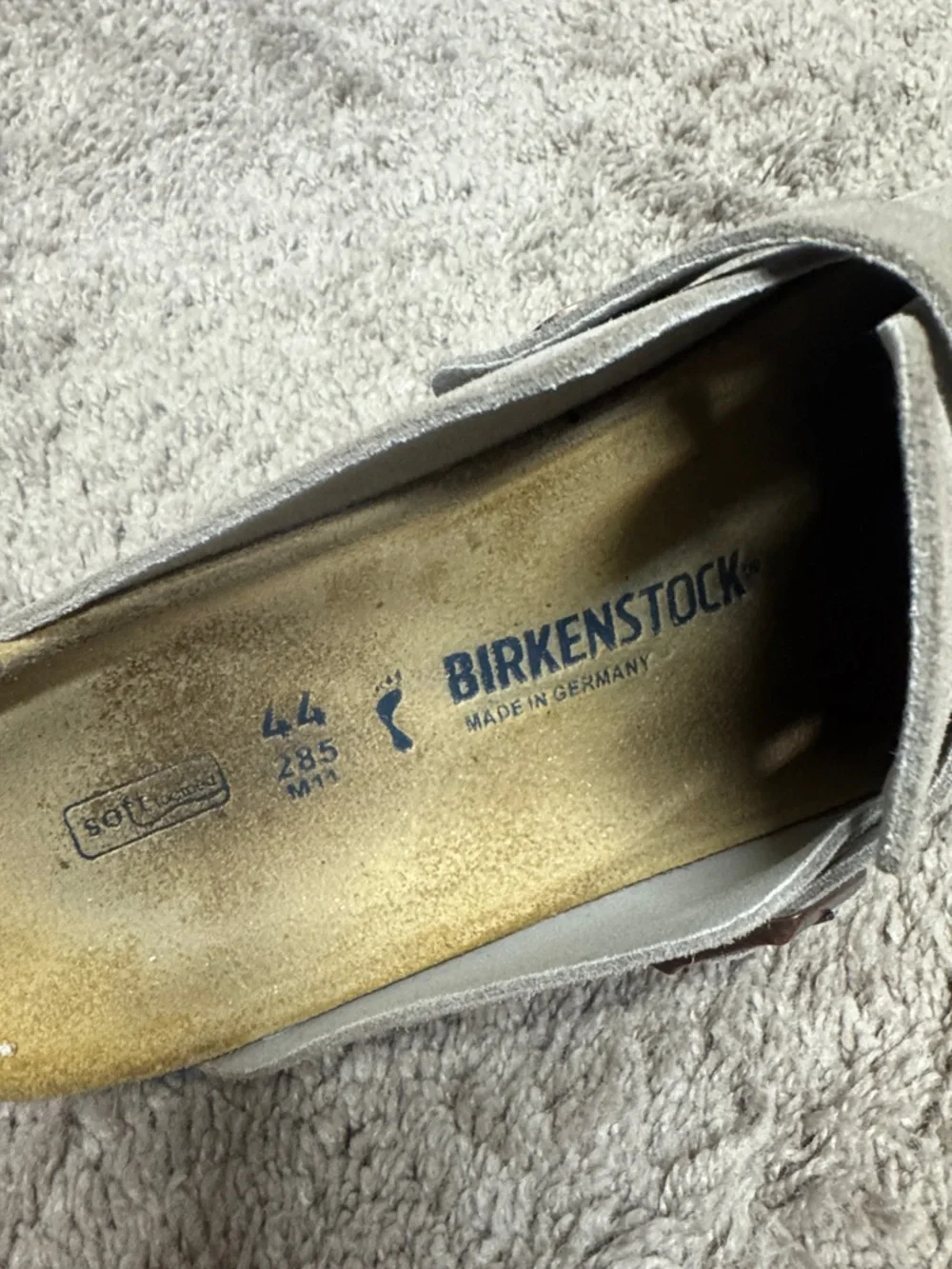 Birkenstock Suede Clog Mule in Taupe with Metallic Buckle